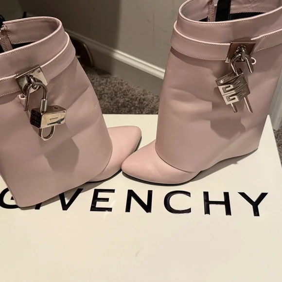 Givenchy Pale Pink Leather Mid-Calf Buckle Ankle Boots - Picture 3 of 3
